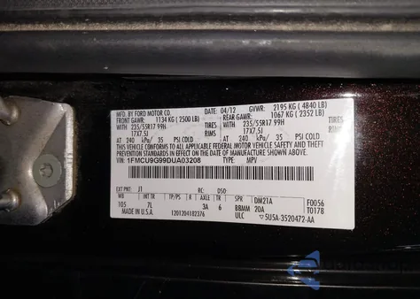 2013 Ford Escape Se from USA, damaged, VIN 1FMCU9G99DUA03208